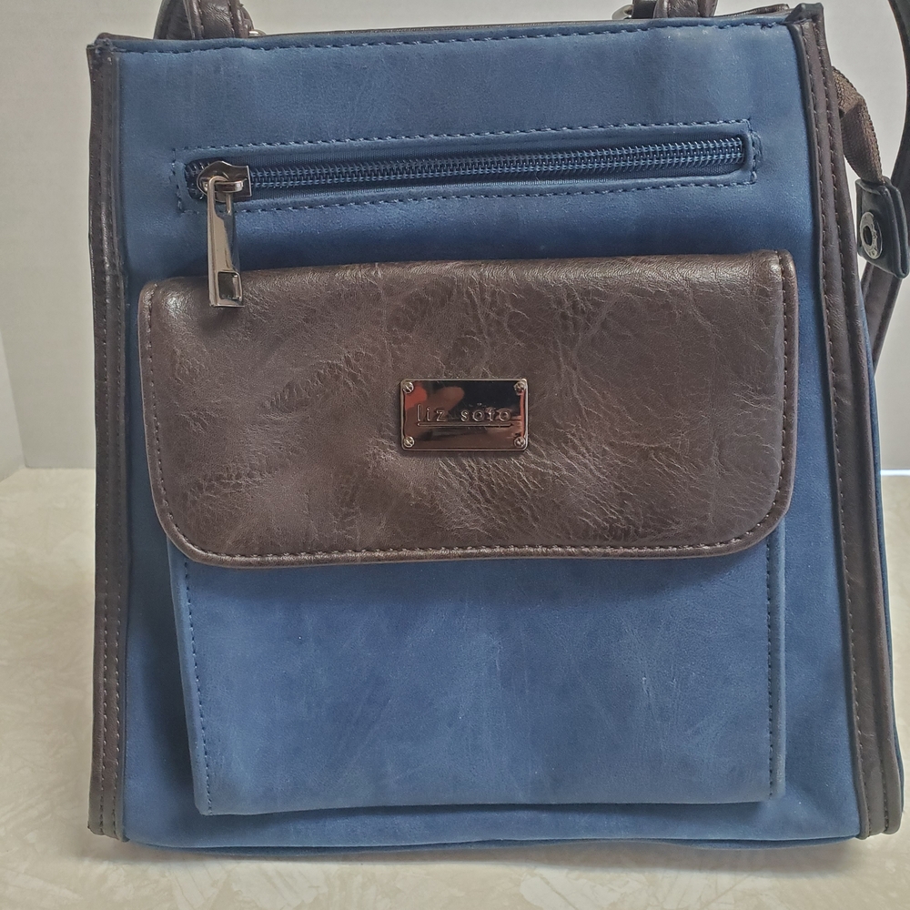 Liz Soto Blue and Brown Women's Vegan Leather Backpack 9x9